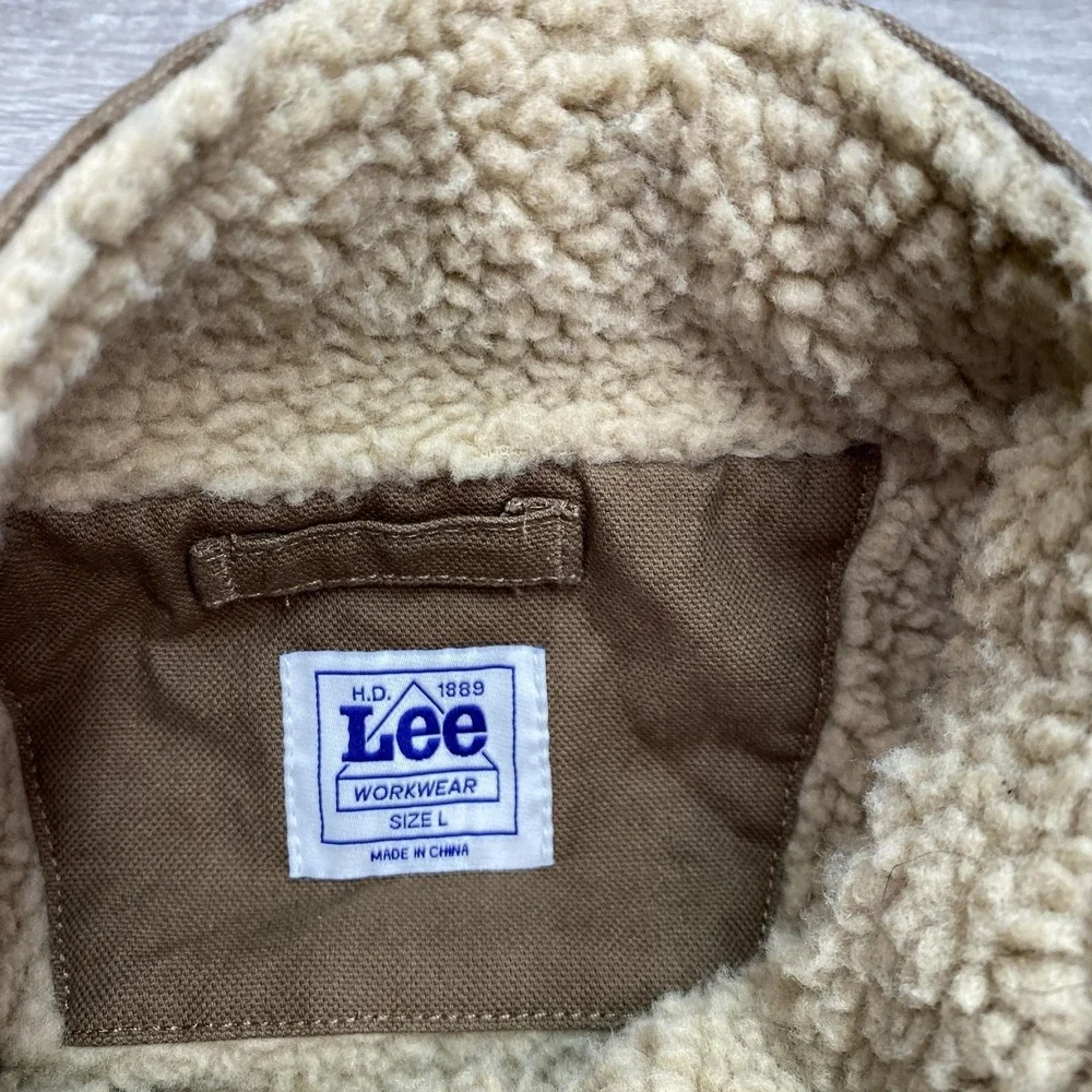 Lee Vest Mens Large Brown Canvas Sherpa Lined‎ Insulated Workwear Full Zip